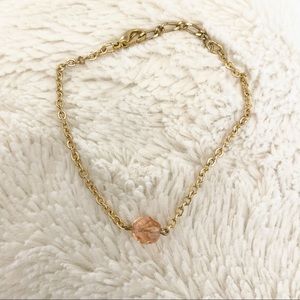 Gold Tone Chain Bracelet with Pink Bead Charm